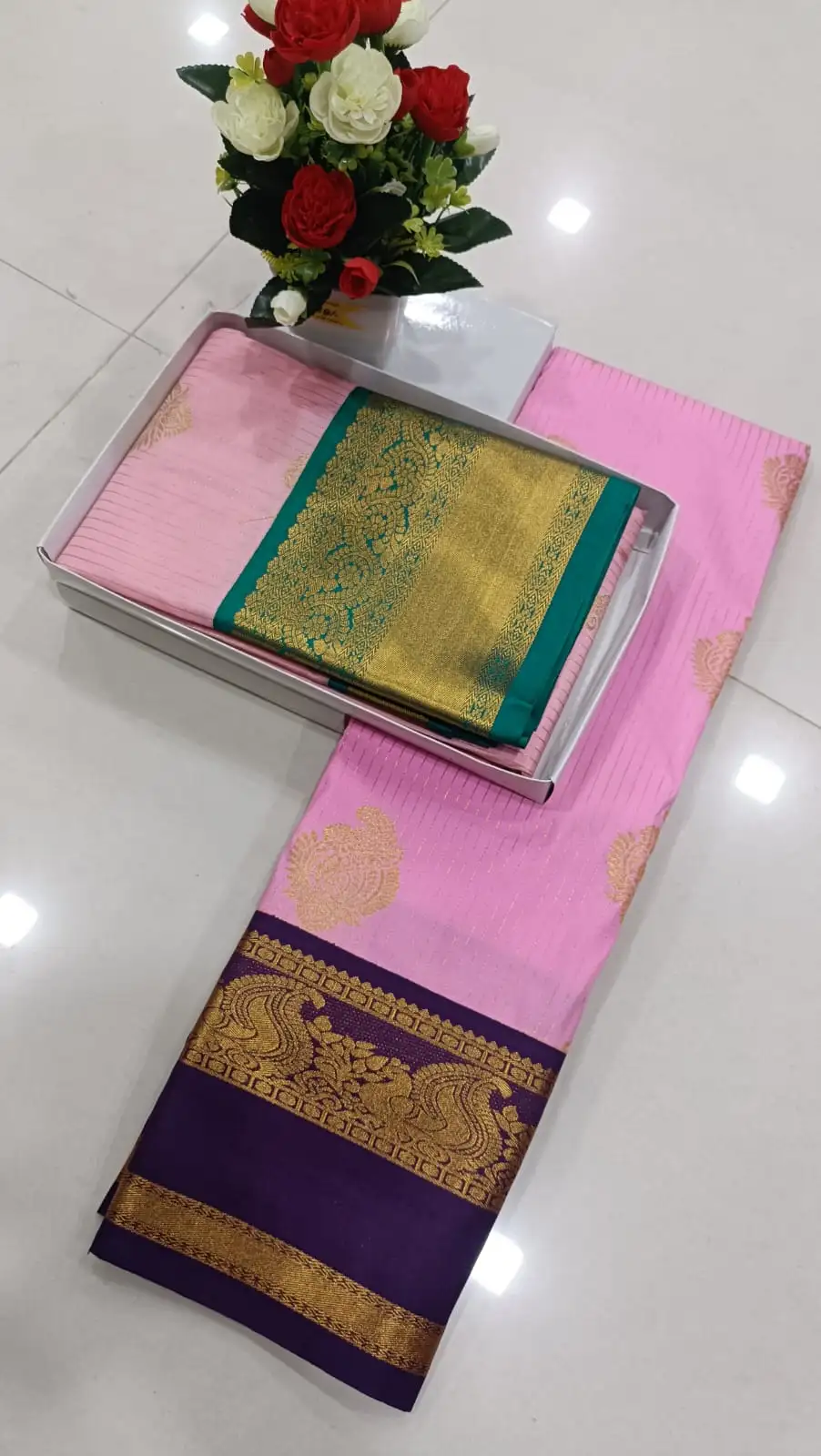 Premium Korvai Day-Night Striped Butta Semi-Silk
